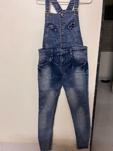 Denim Dungarees with Bow Detail