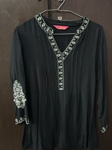 Black Embroidered Tunic Top