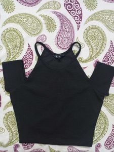 Black Cold Shoulder Crop Top