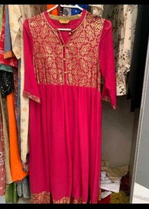 Aurelia Pink ethnic gown Gold Print new with tag