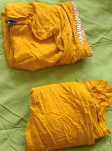 Yellow Kurtha  Pant And Shwall