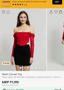 Savana Red Corset Style Long Sleeve Top