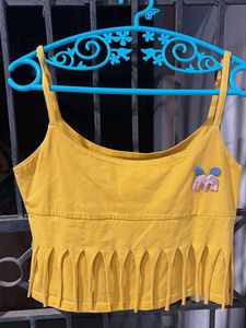 Yellow Fringe Crop Tank Top