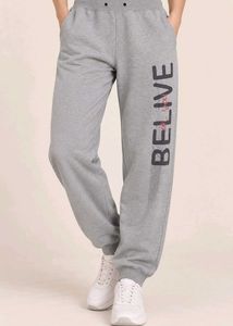 Grey Joggers with "BELIEVE" Print