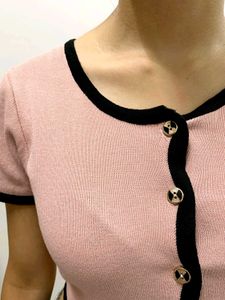 Pink Button-Up Crop Top