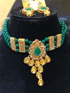 Necklace Green Kundan Stone Work