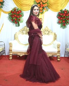 Maroon Sequin Embellished Gown