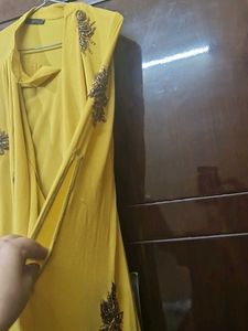 Elegant Mustard Draped Dress Size M