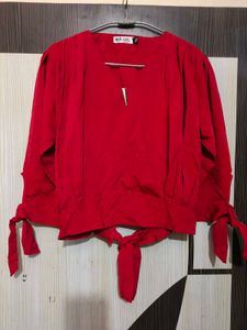 Stylish Red V-Neck Tie-Up Top