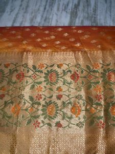 Beautifully Woven Orange Silk Saree