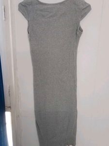 Grey Ribbed Knit Maxi Dress