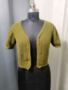 Olive Green Crochet Cardigan