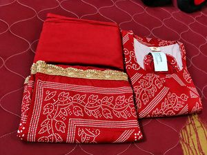 New Stunning Red Bandhani Print Anarkali Suit set