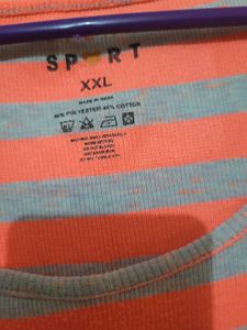 Title: XXL Neon Coral Grey Striped Racerback Tank