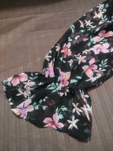 Black Floral Sheer Sleeve Crop Top