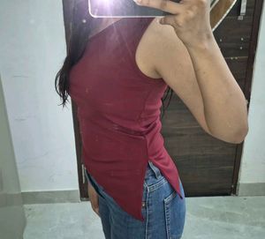 Maroon one shoulder Tunic Top