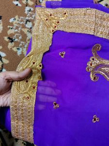 Purple Saree with Gold Embroidery
