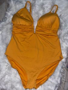 Mustard Yellow Plunge One-Piece Swimsuit