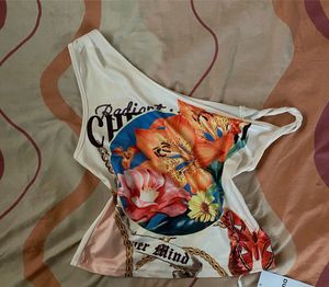 One Shoulder Floral Print Top