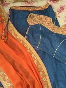 Elegant Blue &amp; Orange Lehenga Set