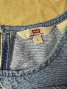 Denim Top with White Embroidery