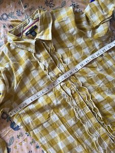 Yellow Gingham Ruffle Button-Up Shirt