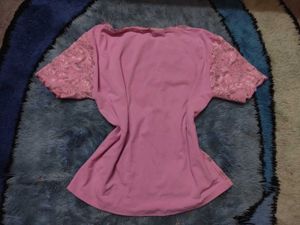 Pink Lace Trimmed Tunic Top