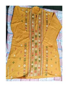 Mens Embroidered Mustard Kurta