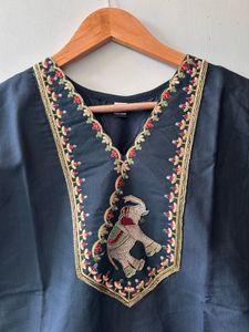 Elegant Embroidered Navy Kurta