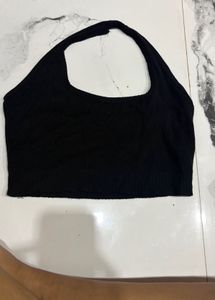 Black Ribbed Halter Neck Top