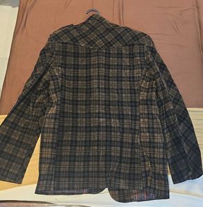 Brown Plaid Velvet Blazer