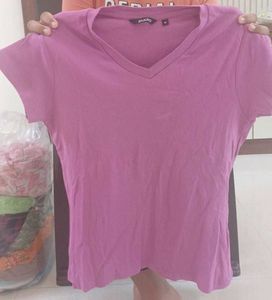 zudio Pink V-Neck T-Shirt