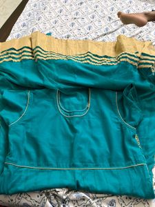 Teal &amp; Gold Embroidered Anarkali
