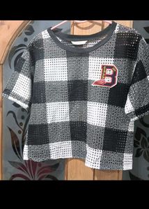 Trendy Plaid Crop Top with Logo Detail