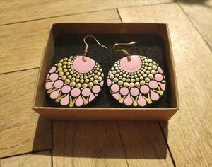 Handmade Pink & Gold Mandala Earrings