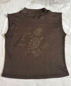 Brown Sleeveless Mock Neck Top