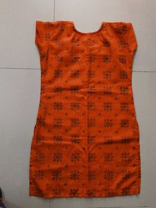 Vibrant Orange Printed Kurta