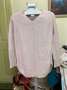 Pink V-Neck Knit Sweater