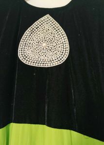 Stunning Lime Green &amp; Black Anarkali Gown