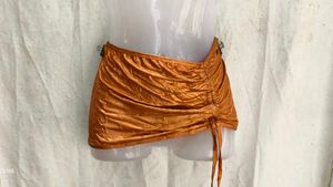 Orange Ruched Mini Skirt