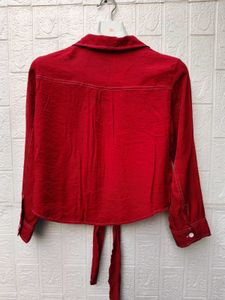 New with tag Chic Red Button-Up Crop Shirt