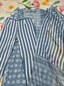 Blue Block Print Kurta with Dupatta