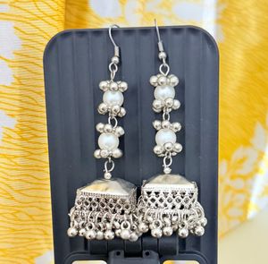 Exquisite Pearl & Silver Jhumka Earrings