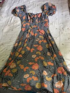 Cute Floral Print Puff Sleeve Dress