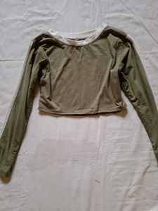 Olive Green Cropped Long Sleeve Top