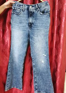 ribbed Blue Washed Denim Jeans