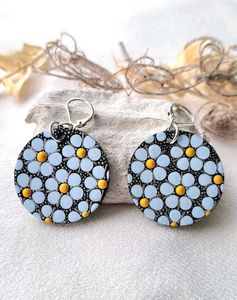 Handmade Blue Floral Round Earrings
