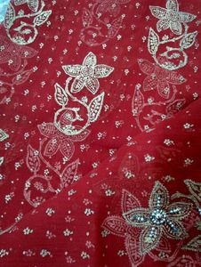 Red Saree with Gold Floral Embellishments