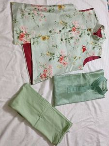 Floral Print Kurta Set with Jacket for Men