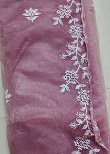 Elegant Pink Saree with White Embroidery